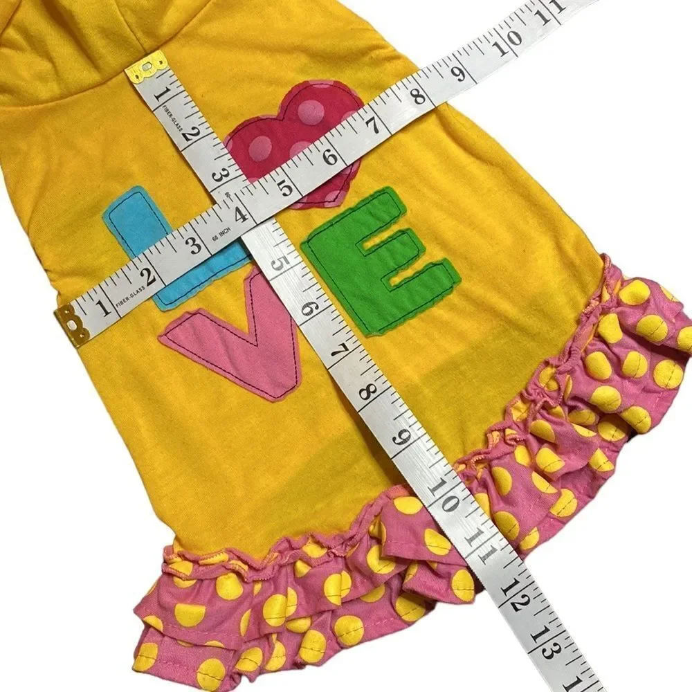 LOVE Embroidered Pink Yellow Polka Dot Dog Dress